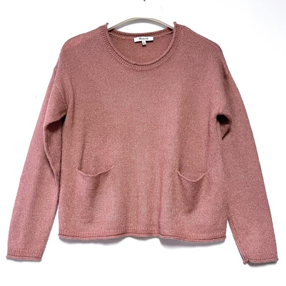 Madewell Womens Chelsea Pocket Pullover Sweater Boxy Small Alpaca Blend Salmon - Picture 2 of 11